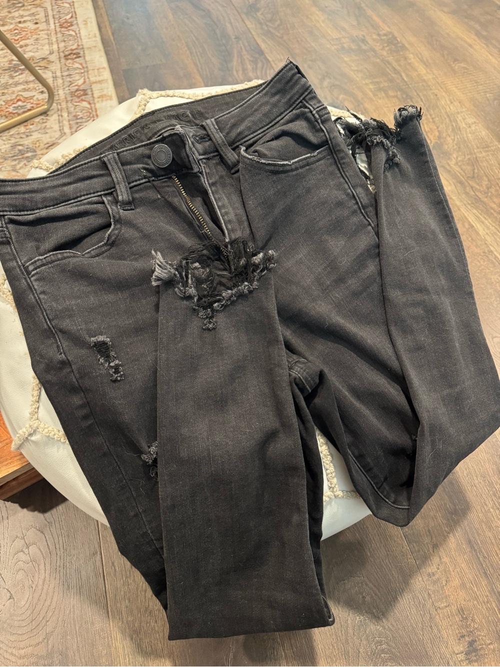 Women's Distressed Mid-Rise Black Jeans - Picture 1 of 8